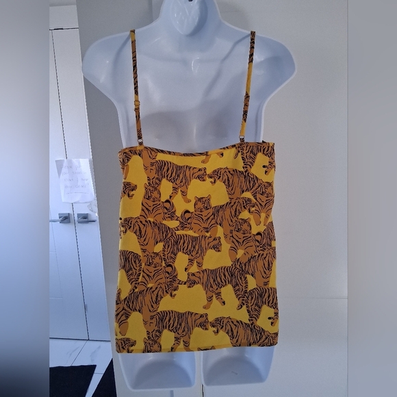 ICHI/ 🐅Tiger Print🐅/ Mustard Yellow Camisole/Spaghetti Strap Top/ Size US S - Picture 6 of 12